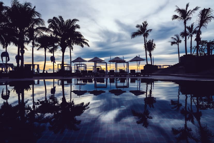 Hotel pool at sunset